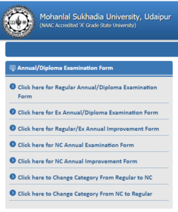 MLSU Udaipur BA 1st Year Exam Form 2023 Notification, MLSU Online Exam Form