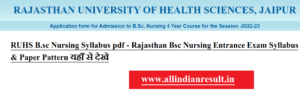 RUHS B.sc Nursing Syllabus 2023 pdf - Rajasthan Bsc Nursing Entrance Exam Syllabus & Paper Pattern 2023