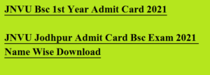JNVU Bsc 1st Year Admit Card 2024, JNVU Jodhpur Admit Card Bsc Exam 2024 Name Wise Download