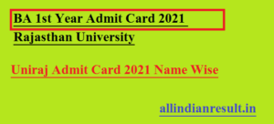 BA 1st Year Admit Card 2023 Rajasthan University, Uniraj Admit Card 2023 Name Wise