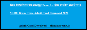 Brij University BCom 1st Year Admit Card 2024 Check, MSBU Bcom Admit Card 2024