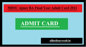 MDSU BA Final Year Admit Card 2024 Regular & Private | MDSU Admit Card Name Wise