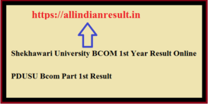 Shekhawari University Bcom 1st Year Result 2024 Online, PDUSU Bcom Part 1st Result