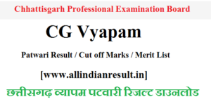 CG Vyapam Patwari Result 2024 CG Patwari 2024 Cut off Marks, Merit List Download