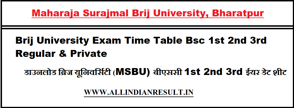 Brij University Exam Time Table 2024 Bsc 1st 2nd 3rd Regular & Private ...