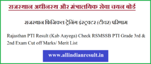 Rajasthan PTI Result 2023 (Kab Aayega) Check RSMSSB PTI Grade 3rd & 2nd Exam Cut off Marks/ Merit List