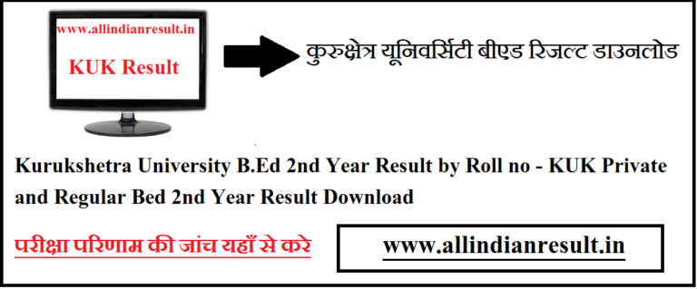 Kurukshetra University B.Ed 2nd Year Result By Roll No 2024 KUK Private ...