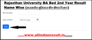 Rajasthan University BA Bed 2nd Year Result 2024 Name Wise