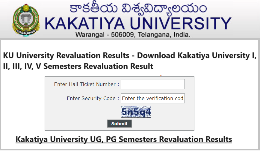 KU University Revaluation Results 2024 Download Kakatiya University I