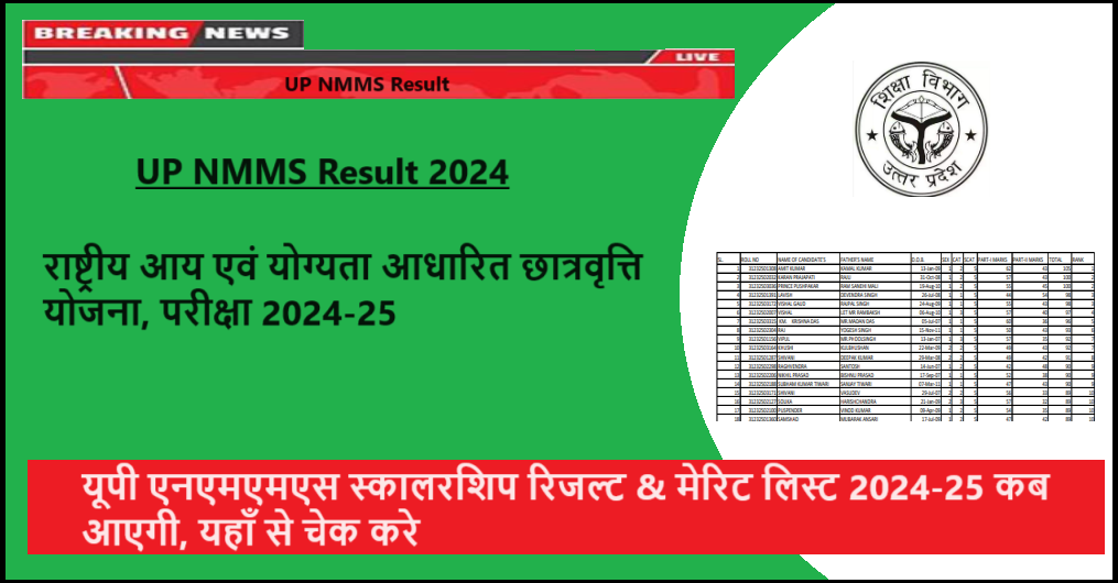 UP NMMS Result 2024 8th Class Link www.entdata.co.in, यूपी एनएमएमएस