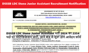 DSSSB LDC Steno Junior Assistant Recruitment 2024: DSSSB LDC भर्ती 2024 का 2354 पदों पर नोटिफिकेशन जारी, जाने कब से शुरू होंगे आवेदन फॉर्म