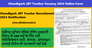 Chandigarh JBT Teacher Vacancy 2024 Online Form