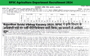 Rajasthan Krishi Vibhag Vacancy 2024: RPSC ने कृषि विभाग के अधिकारी पदों पर भर्ती नोटिफिकेशन जारी किया, 25 जनवरी से आवेदन शुरू